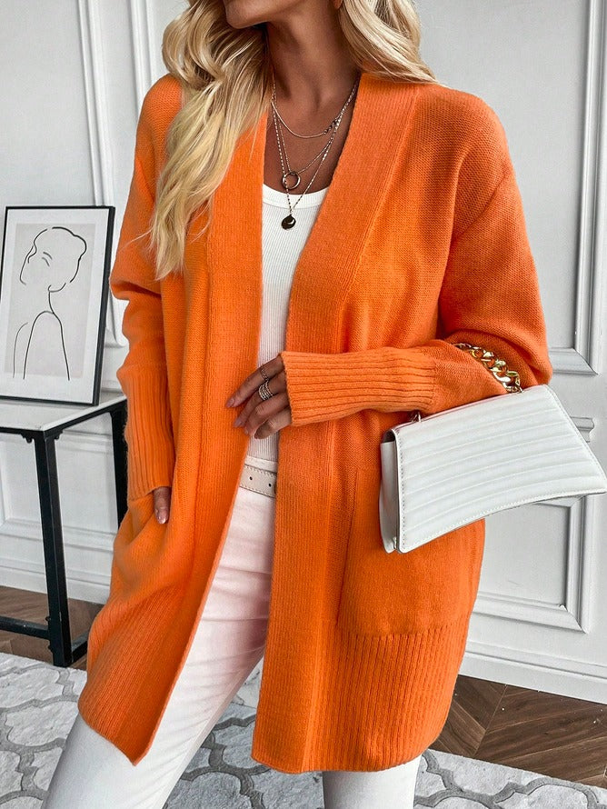 Wintertrend - Oransje vanlig cardigan med lange ermer