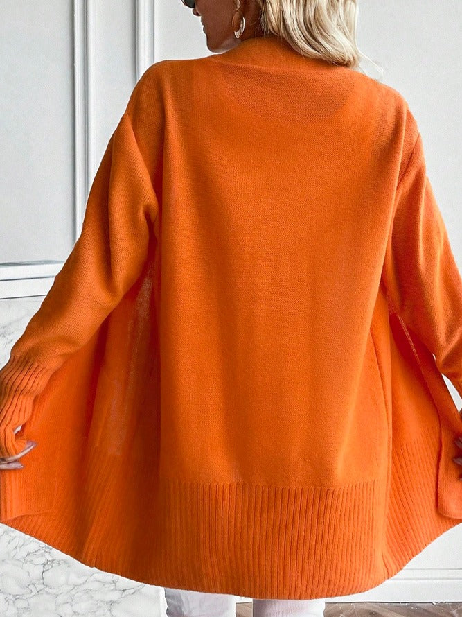 Wintertrend - Oransje vanlig cardigan med lange ermer