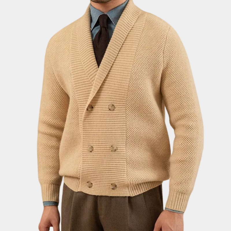 Elegant dobbeltradet strikkecardigan for menn