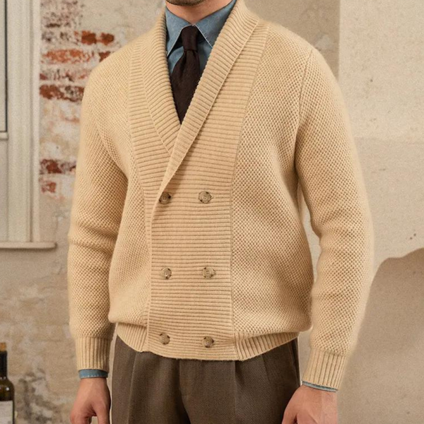 Elegant dobbeltradet strikkecardigan for menn