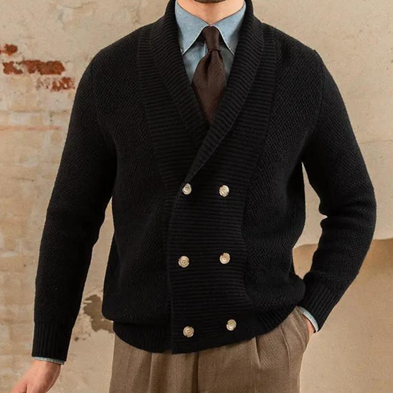 Elegant dobbeltradet strikkecardigan for menn