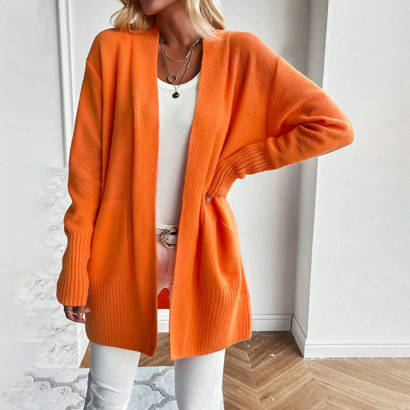 Wintertrend - Oransje vanlig cardigan med lange ermer